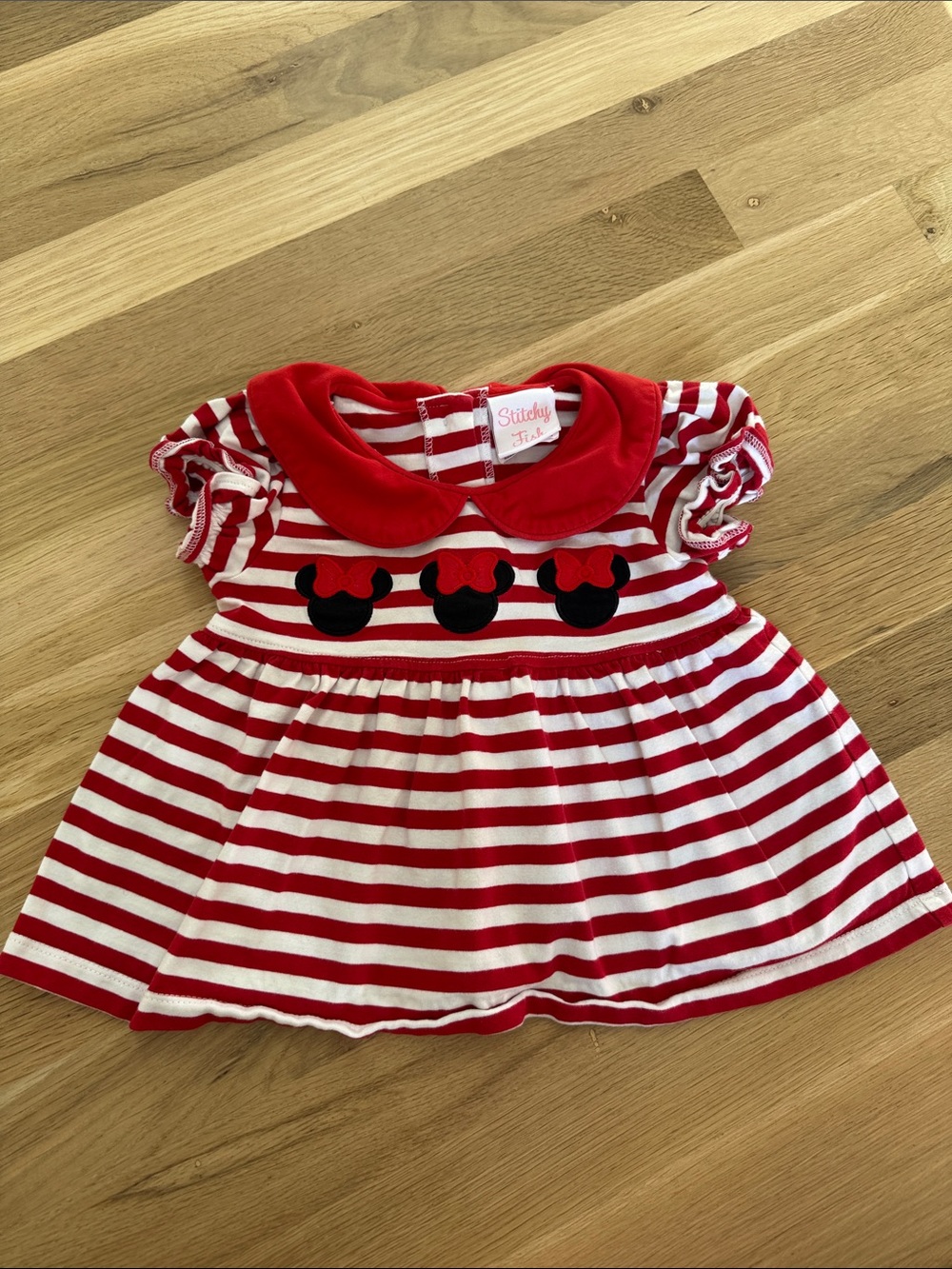 Stitchy Red & White Striped Minnie-Inspired Baby Dress